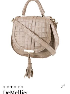 DeMellier Taupe Croc-Embossed Saddle Bag with Tassel